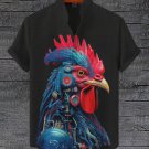Men's Cyberpunk Mechanical Cock Art Print Linen Blend Shirt