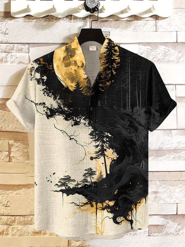 Men's Dark Night Forest Scenery Art Print Casual Shirt