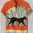Men's Desert Botanical Leopard Art Print Short Sleeve Shirt