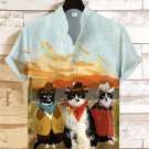 Men's Desert Cowboy Cats Print Linen Blend Shirt