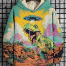 Men's Dinosaurs And UFO Art Print Hooded Sweatshirt