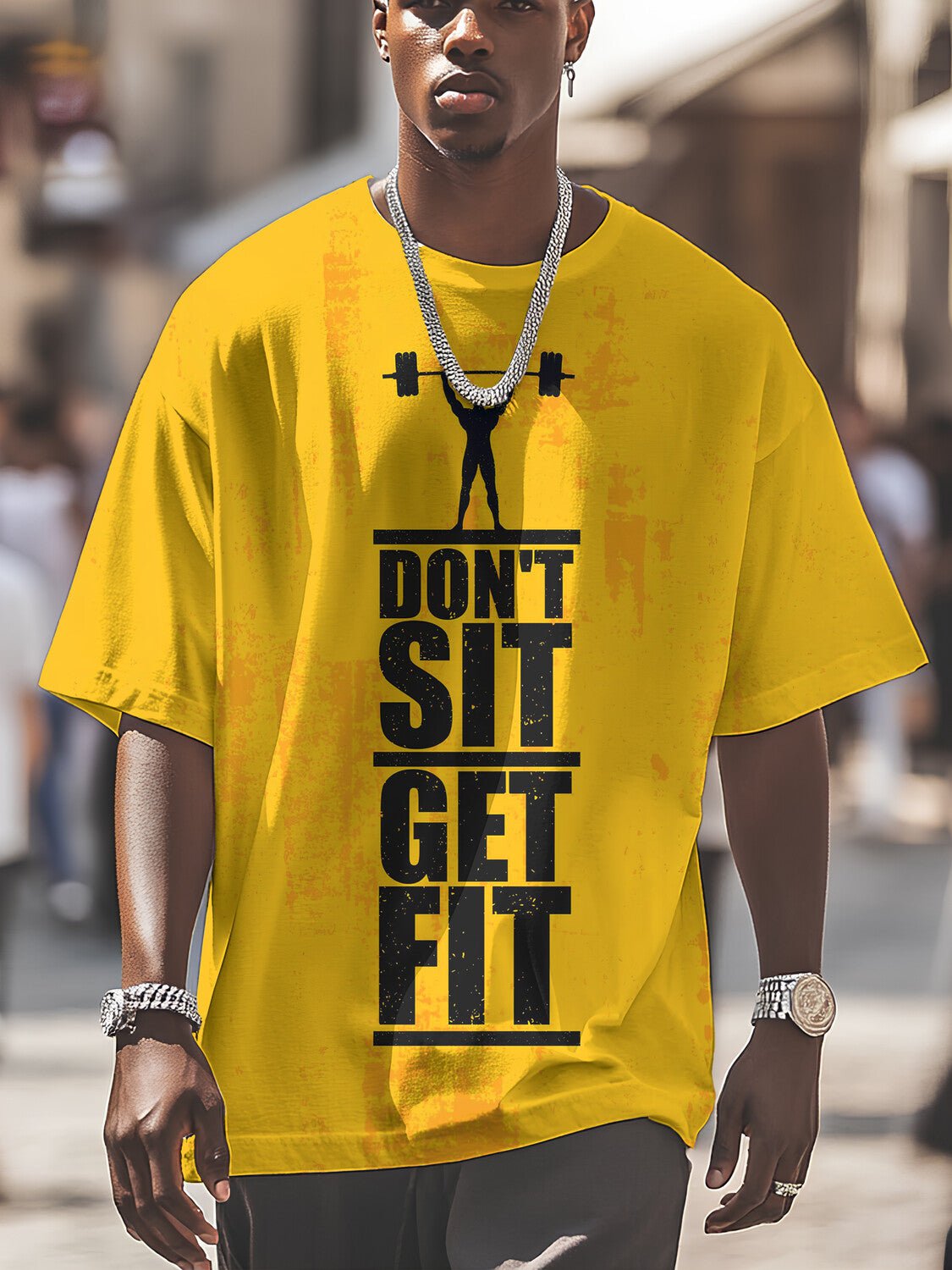 Men's Don't Sit Get Fit Slogan Print Casual T-Shirt
