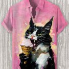 Men's Dracula Vampire Cat Eating Ice Cream Fun Oil Painting Print Shirt