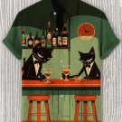 Men's Drinking and Conspiring Cats Print Shirt