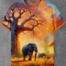 Men's Elephant African Landscape Oil Painting Print Casual T-Shirt