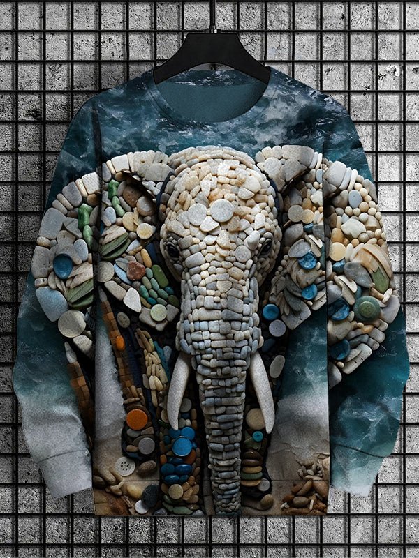 Men's Elephant Cobblestone Natural Stitching Art Print Casual Sweatshirt