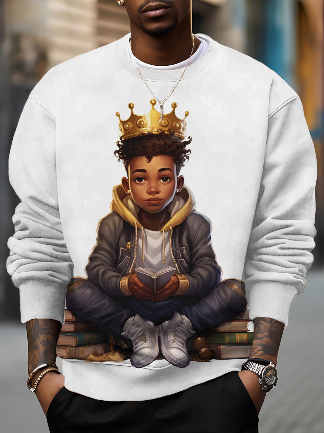 Men's Empowering Black Boy Joy King Black Excellence Magic Print Casual Sweatshirt