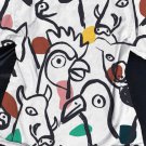 Men's Farm Chicken Duck Cow Stick Figure Art Print Casual T-Shirt