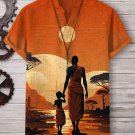 Men's Father Won't Give Up African Sunset Print Linen Blend V Neck T-Shirt