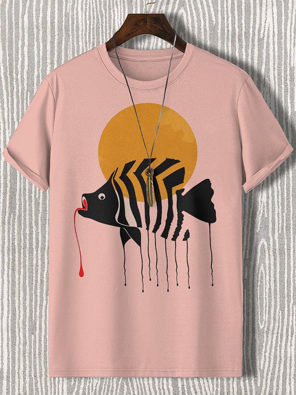 Men's Fish Environmental Protection Graphic Print Cotton Casual T-Shirt