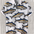 Men's Fish School Embroidery Art Pattern Print Linen Blend Shirt