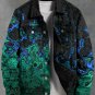 Men's Flame Splash Art Print Denim-Like Long Sleeve Shirt