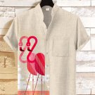 Men's Flamingo Geometric Art Print Linen Blend Shirt