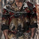 Men's Floral Leopard Art Print Long Sleeve Shirt