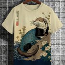 Men's Floral Otter Water Japanese Art Print Casual Short Sleeve T-Shirt