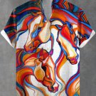 Men's Fluid Horse Abstract Watercolor Painting Print Short Sleeve Linen Blend Shirt