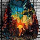 Men's Forest Sunrise Fantasy Art Print Hooded Sweatshirt