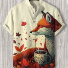 Men's Fox Drinking Coffee Art Print Casual Shirt