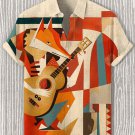 Men's Fox Playing Guitar Geometric Abstract Art Print Casual Shirt