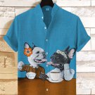 Men's French Bulldogs Cafe And Sugar Art Print Linen Blend Shirt