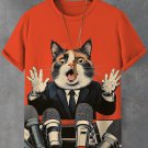 Men's Frightened Cat Celebrity Interview Art T-Shirt
