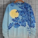 Men's Full Moon Cherry Blossom Art Print Ombre Casual Sweatshirt
