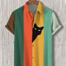 Men's Fun Cat Color Matching Art Printed Hawaiian Beach Shirt
