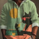 Men's Fun Cat Drinking Juice By The Seaside Print Hooded Shirt