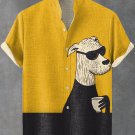 Men's Fun Chilling Dog Coffee Contrast Color Art Casual Linen Blend Shirt