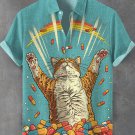 Men's Fun Happy Rainbow Psychedelic Cat Art Print Shirt