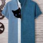 Men's Fun Hide And Seek Black Cat Print V Neck T-Shirt