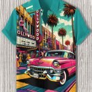 Men's Fun Retro City Car Print Short Sleeve Shirt