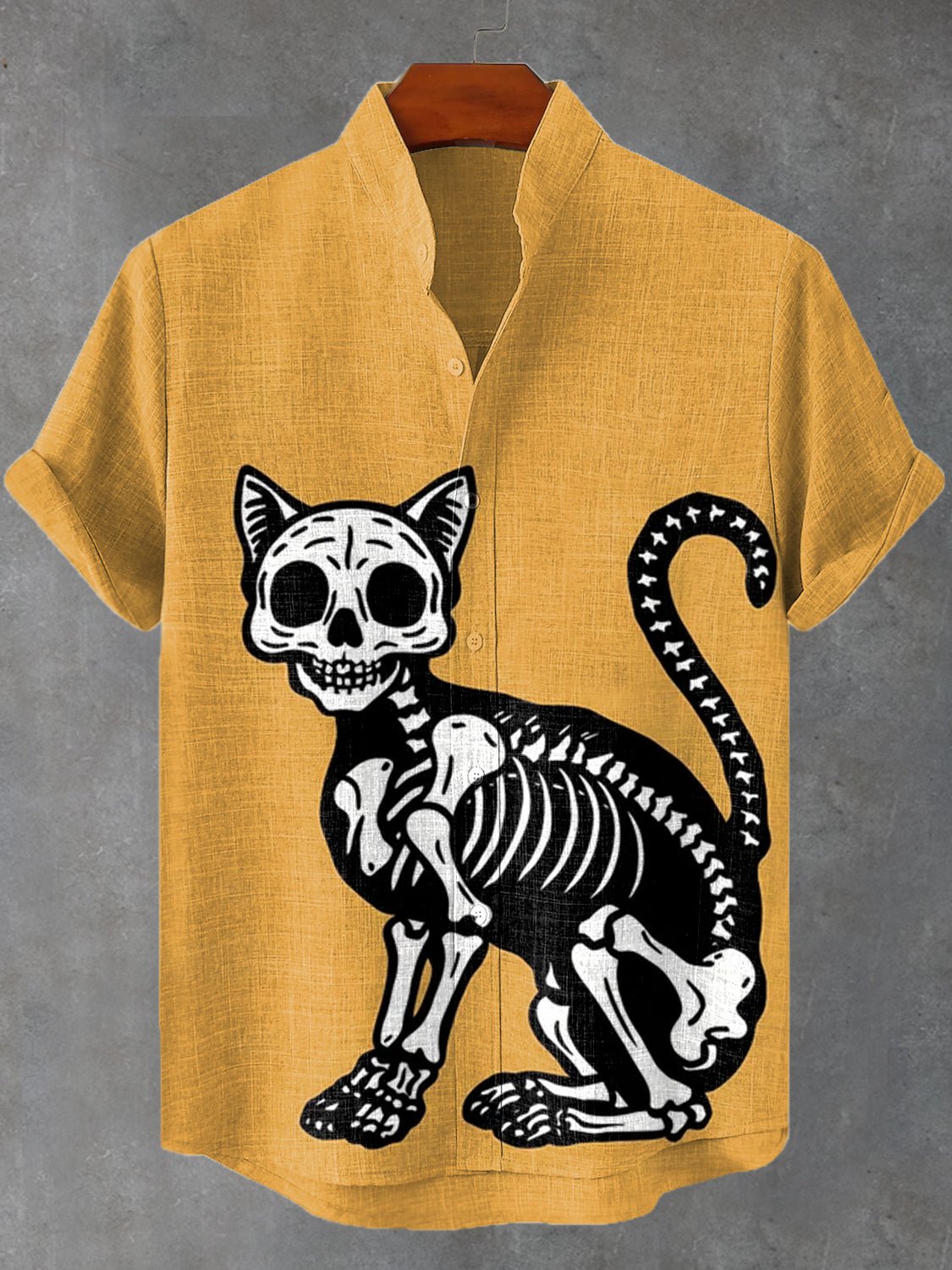 Men's Fun Skeleton X-Ray Black Cat Graphic Print Shirt