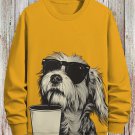 Men's Fun Sunglasses Dog Drinking Print Casual Sweatshirt