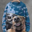 Men's Funny Art Dog Print Knit Sweatshirt