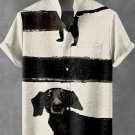 Men's Funny Black Dachshund Dog Print Casual Linen Blend Shirt