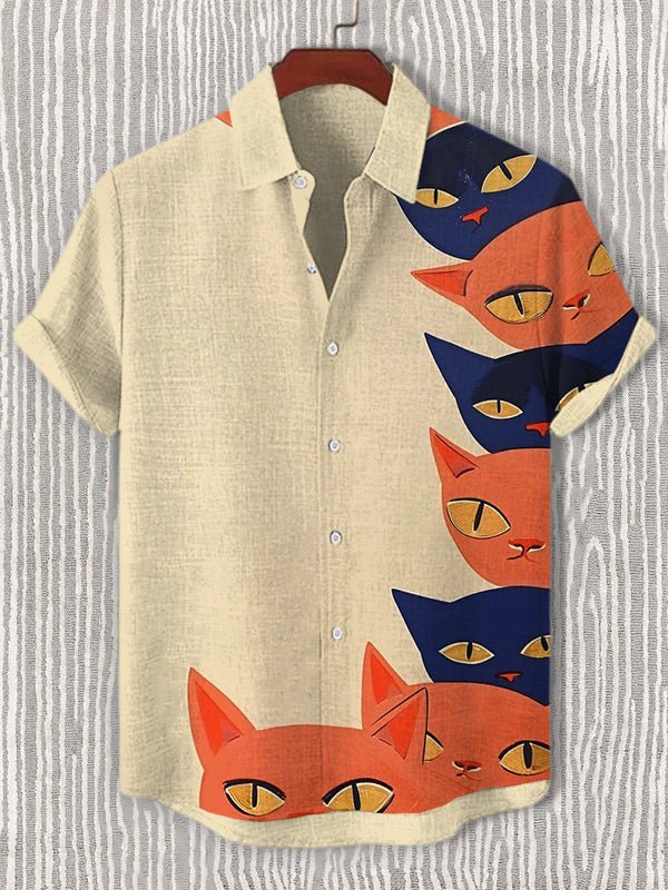 Men's Funny Cats Peep Art Print Casual Shirt