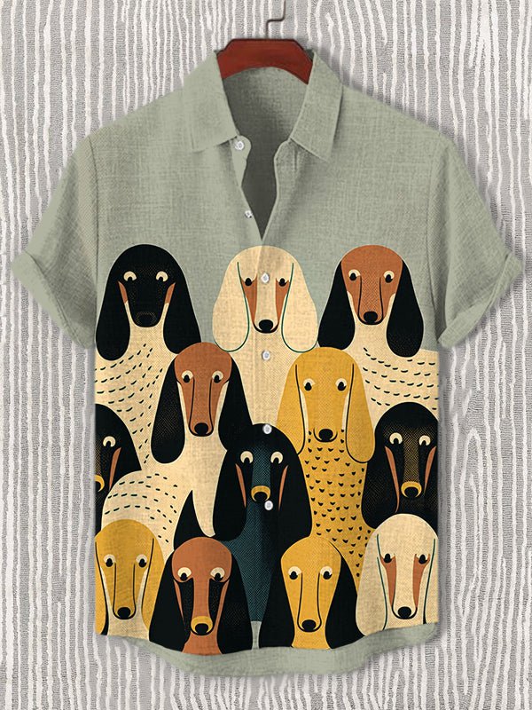 Men's Funny Dachshund Stacking Print Casual Short Sleeve Shirt