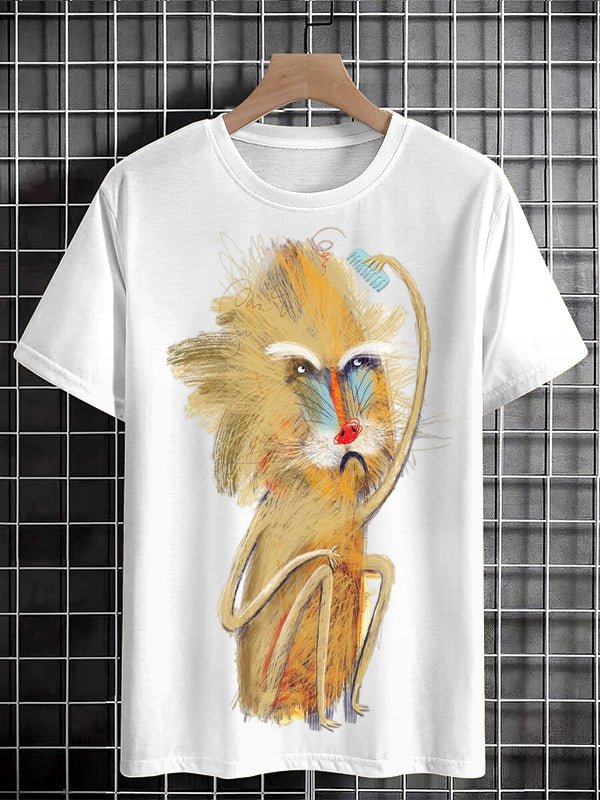 Men's Funny Sketch Line Monkey Graphic Print Cotton Casual T-Shirt