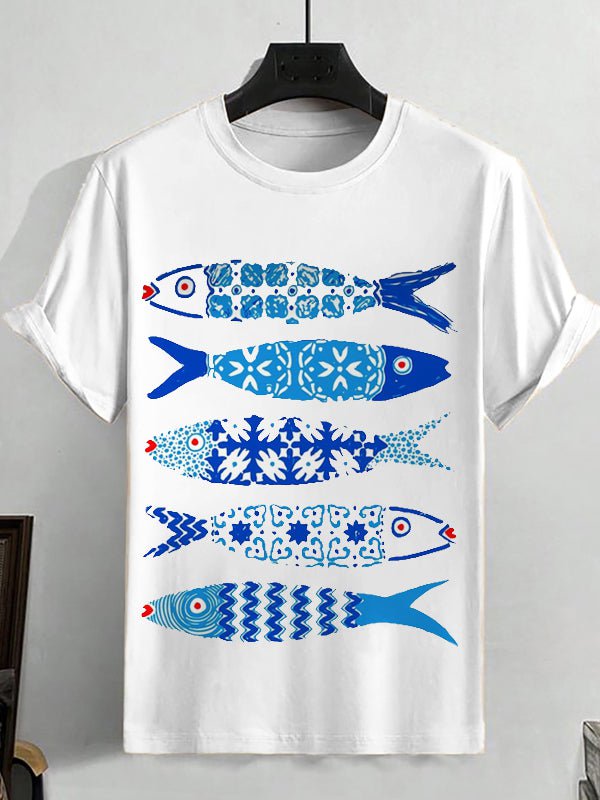 Men's Funny Tile Patterns Fish Kisses Graphic Print T-Shirt