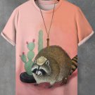 Men's Funny Western Screaming Raccoon Print T-Shirt