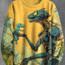 Men's Future Sci-Fi Mechanical Dinosaur Art Print Casual Sweatshirt