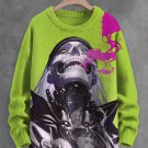 Men's Futuristic Sci-Fi Art Nun Skeleton Robot Print Knit Sweatshirt