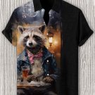 Men's Gentleman Raccoon Oil Painting Art Print Linen Blend Shirt