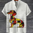 Men's Geometric Colorblock Dachshund Art Print Casual Shirt