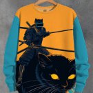Men's Giant Cat Japanese Samurai Print Casual Sweatshirt