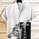 Men's Giraffe Geometry Art Print Short Sleeve Casual Shirt