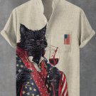 Men's Give Patriotic Black Cat Earl Grey Red Wine Linen Blend Shirt