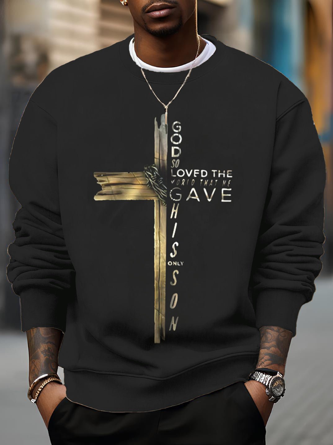Men's God So Loved The World That He Gave His Only Son Cross Print Casual Sweatshirt