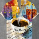Men's Good Morning Coffee And Music Note Print Casual Shirt